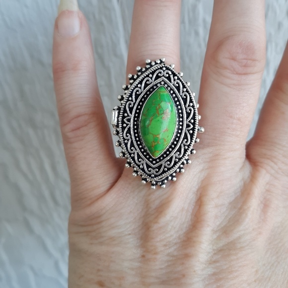 New Green Turquoise 925 Silver Poison Ring. - Picture 1 of 8